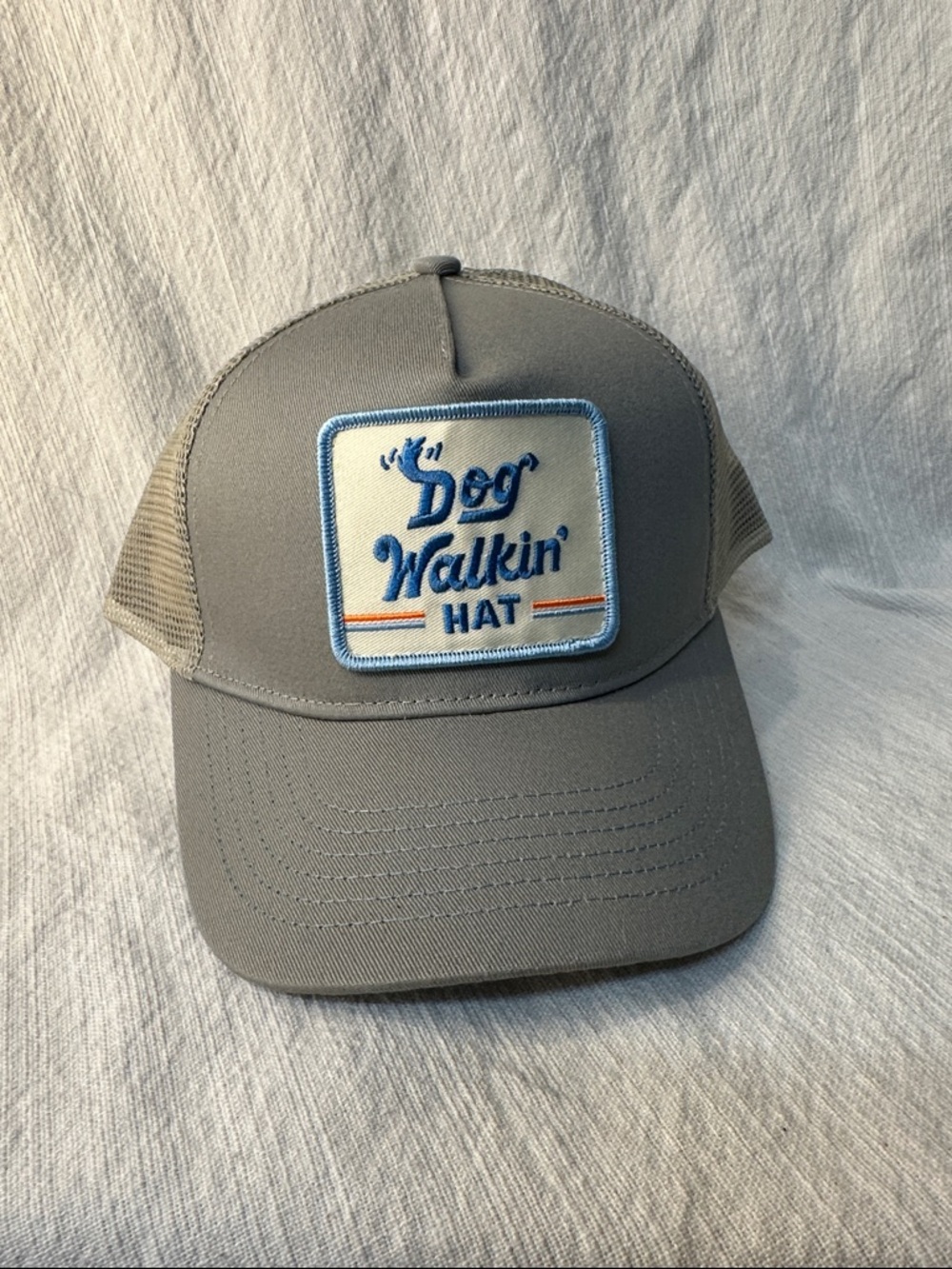 Blue Q Gray 'Dog Walkin' Hat' Trucker Cap with Blue Patch
